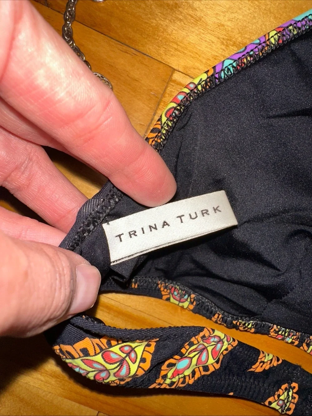 Trina Turk Bikini Top Halter Plunge Multicolor Paisley Boho Swim Womens